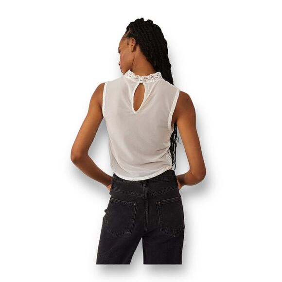 Free People White Tea Party Sheer Top Size Large - Picture 2 of 8